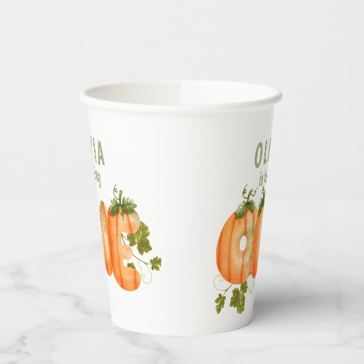 Waterverf schattige pompoen 1e verjaardag Herfst p Papieren Bekers (Links)