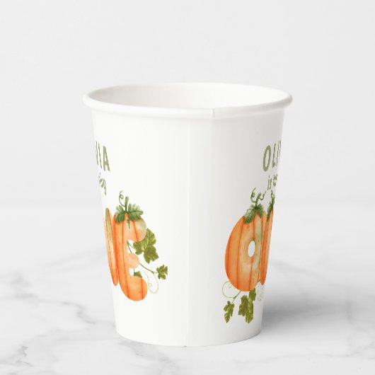 Waterverf schattige pompoen 1e verjaardag Herfst p Papieren Bekers (Rechts)