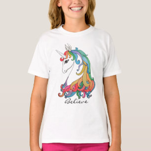 Waterverf schattige regenboogeenhoorn t-shirt