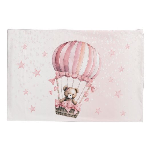 Waterverf Schattige Roze Teddybeer Hete Luchtballo Kussensloop (Achterkant)