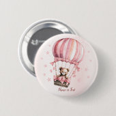 Waterverf Schattige Roze Teddybeer Hete Luchtballo Ronde Button 5,7 Cm (Voorkant /achterkant)