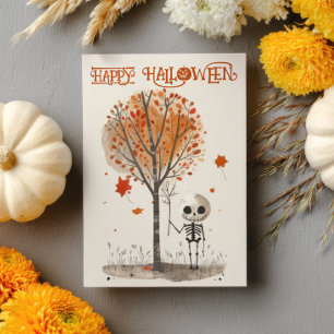 Waterverf Schattige Skelet Happy Halloween Kaart