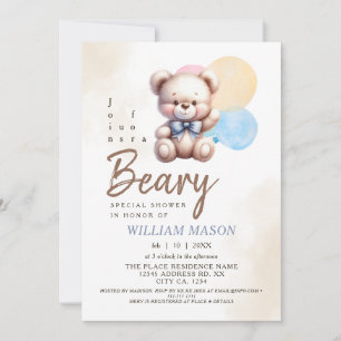Waterverf Schattige Teddy Bear Balloon Baby shower Kaart