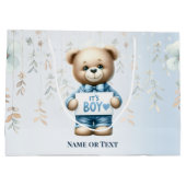 Waterverf Schattige Teddybeer Blauw Bloemen Mooi Groot Cadeauzakje (Achterkant)