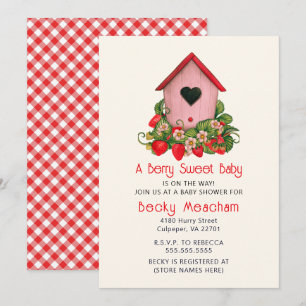 Waterverf Schattige Vogelhuis met Aardbeien Kaart