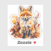Waterverf Schattigee Baby Fox en kleurrijke blader Sticker (Vel)