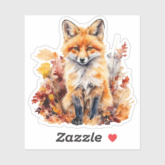 Waterverf Schattigee Baby Fox en kleurrijke blader Sticker (Vel)