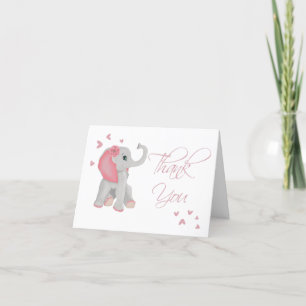 Waterverf Schattigee Baby olifant roze Waterverf Bedankkaart