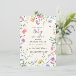 Waterverf Schattigee Bloemen Baby shower iInvitati Kaart