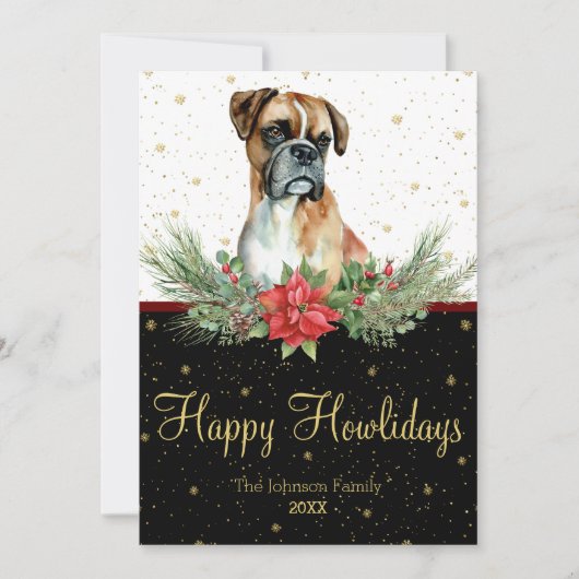 Waterverf Schattigee Boxer Dog Happy Howholidays Feestdagenkaart (Voorkant)