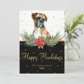 Waterverf Schattigee Boxer Dog Happy Howholidays Feestdagenkaart (Staand voorkant)