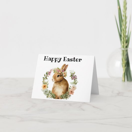 Waterverf Schattigee Bunny Floral Happy Easter kaa Feestdagen Kaart (Voorkant)