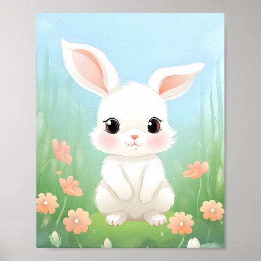 Waterverf Schattigee Bunny Nursery Animals Poster (Voorkant)