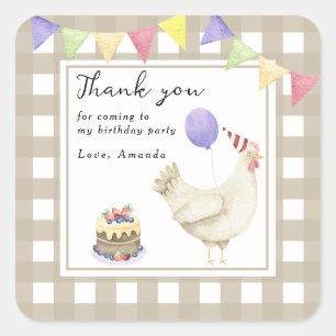 Waterverf Schattigee Chick 1e verjaardag dank u Vierkante Sticker