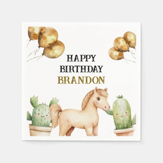 Waterverf Schattigee Cowboy 1e Rodeo Verjaardag Servet (Voorkant)