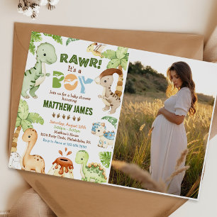 Waterverf Schattigee Dinosaurus Jongen Baby shower Kaart