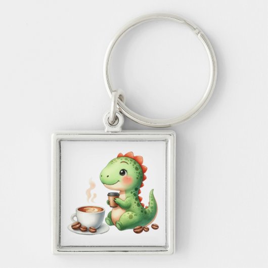 waterverf Schattigee Dinosaurus Premium Square Sle Sleutelhanger (Voorkant)