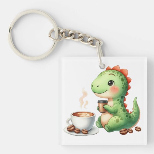 waterverf Schattigee Dinosaurus T Rex drink Acryl Sleutelhanger (Voorkant)