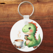 waterverf Schattigee Dinosaurus T Rex drink koffie Sleutelhanger (Achterkant)