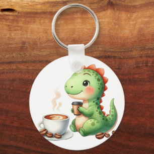 waterverf Schattigee Dinosaurus T Rex drink koffie Sleutelhanger