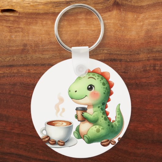 waterverf Schattigee Dinosaurus T Rex drink koffie Sleutelhanger (Voorkant)