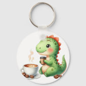 waterverf Schattigee Dinosaurus T Rex drink koffie Sleutelhanger (Achterkant)