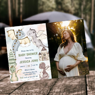 Waterverf Schattigee Dragon Baby shower Foto Kaart