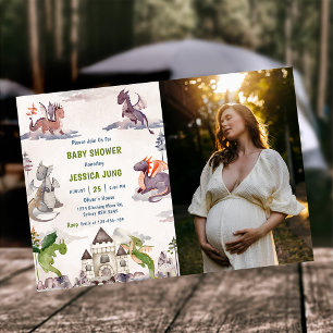 Waterverf Schattigee Dragon Baby shower Foto Kaart