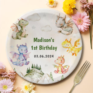 Waterverf Schattigee Dragon Birthday Paper Borden Papieren Bordje