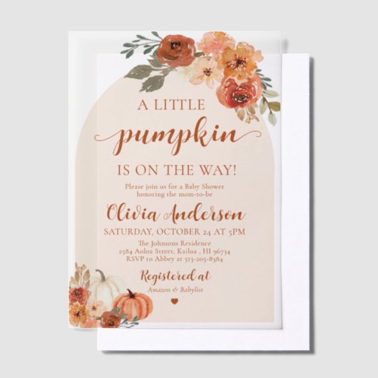 Waterverf Schattigee Herfst Een beetje pompoen Bab Vellum Uitnodigingen (Offset)