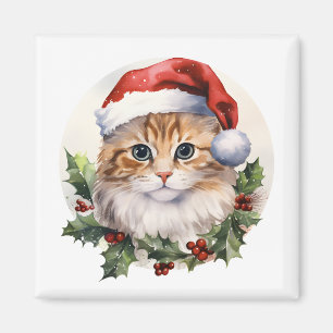 Waterverf Schattigee kerstkat in Santa Hat Magneet