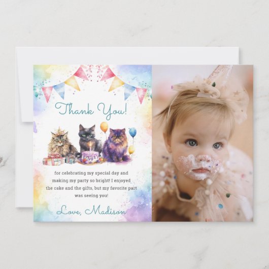 Waterverf Schattigee Kitty Cat Bedankt Card Kaart (Voorkant)