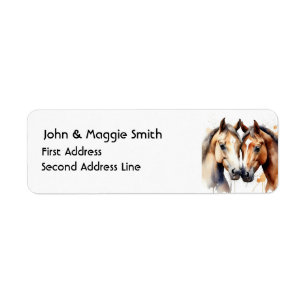 Waterverf Schattigee Knuffelpaarden Dierlijke Kuns Etiket