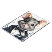 Waterverf Schattigee Muis Tuxedo Zwart Bow Stropda Notitieboek (Linkerzijde)