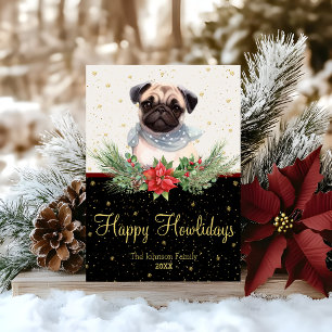 Waterverf Schattigee Pug Dog Happy Howholidays Feestdagenkaart