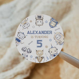 Waterverf Schattigee Robot Kids Verjaardagsfeest Ronde Sticker