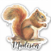 Waterverf Schattigee Rode Eekhoorn Dier Aangepaste Sticker (Voorkant)