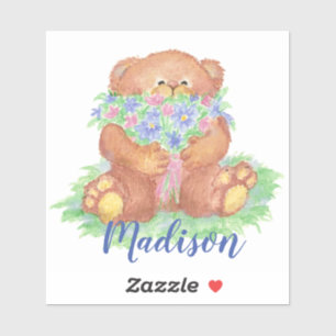 Waterverf Schattigee Teddy Bear Flowers kunst Cust Sticker