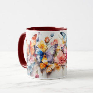 Waterverf Schattigee Vlinder en Bloemen Mok