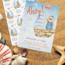 Waterverf Schattigee zeilboot Beer Verjaardagsfees