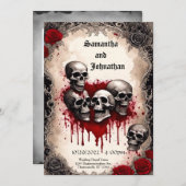 Waterverf schedel en bloedend hart Gothic bruiloft Kaart (Voorkant / Achterkant)