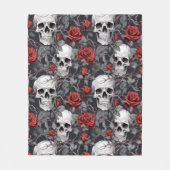 Waterverf Schedels en Rozen Rood Grijs Fleece Deken (Voorkant)