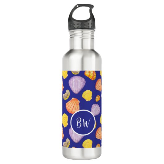 Waterverf schelpen monogram waterfles (Voorkant)