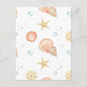 Waterverf Schelpen Parels Kust Patroon Briefkaart