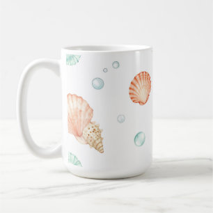 Waterverf Schelpen Parels Kust Patroon Koffiemok