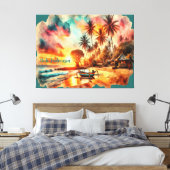 Waterverf schets Bali Indonesië Tropisch | Canvas Afdruk (Insitu (Slaapkamer))