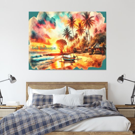 Waterverf schets Bali Indonesië Tropisch | Canvas Afdruk (Insitu (Slaapkamer))