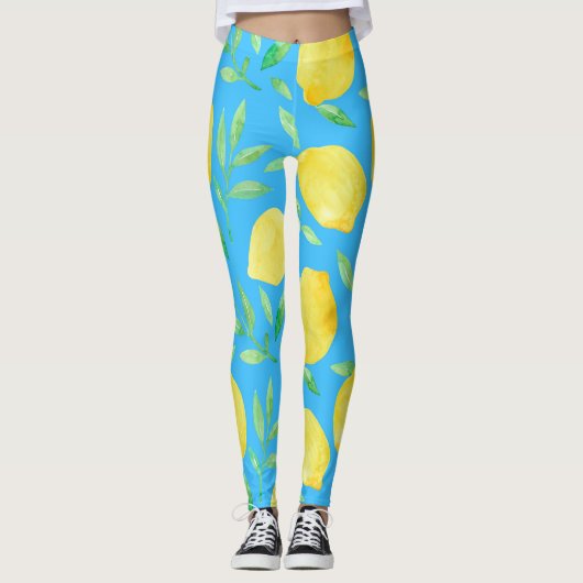 Waterverf schets citroenen naadloos ontwerp leggings (Voorkant)