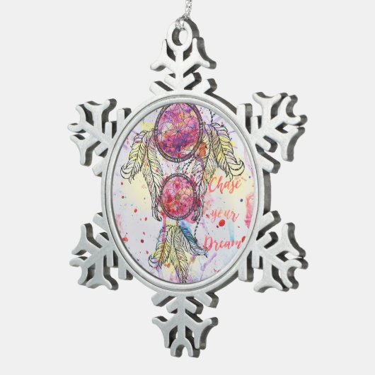 Waterverf-schets Dreamweaver "Chase your Dreams" Tin Sneeuwvlok Ornament (Rechts)
