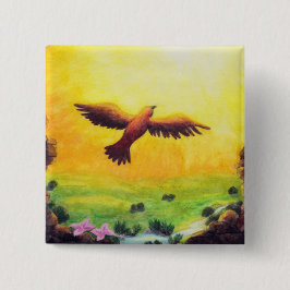 waterverf schilder  adelaar die in opstand komt vierkante button 5,1 cm